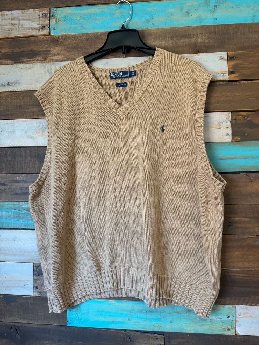 Vintage Polo Ralph Lauren Sweater Vest V Neck Beige Cotton Preppy | Size 4XL